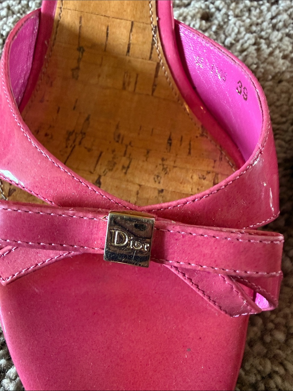 Dior Hot Pink Patent Leather Bow Slide Mules - Picture 5 of 5